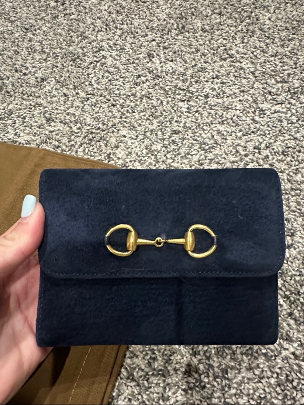 Gucci Navy Suede wallet with Gold Horsebit